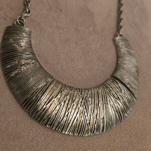 Silver Textured Plate Necklace